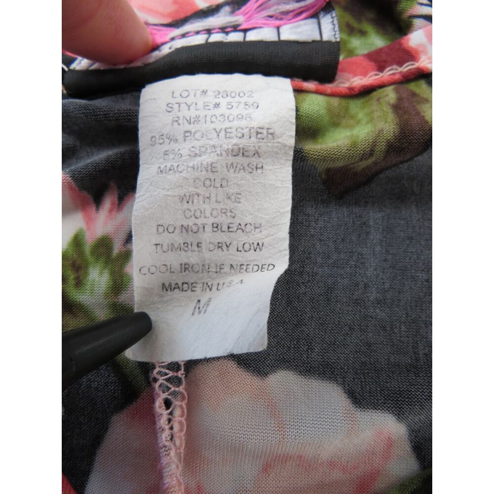 Vintage Discreet Women's M Sheer Top Black Pink Roses USA Floral Whimsical - Picture 5 of 8
